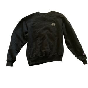 Champion Sweatshirt Medium M Black Addict Fleece Pullover Crewneck Logo S178